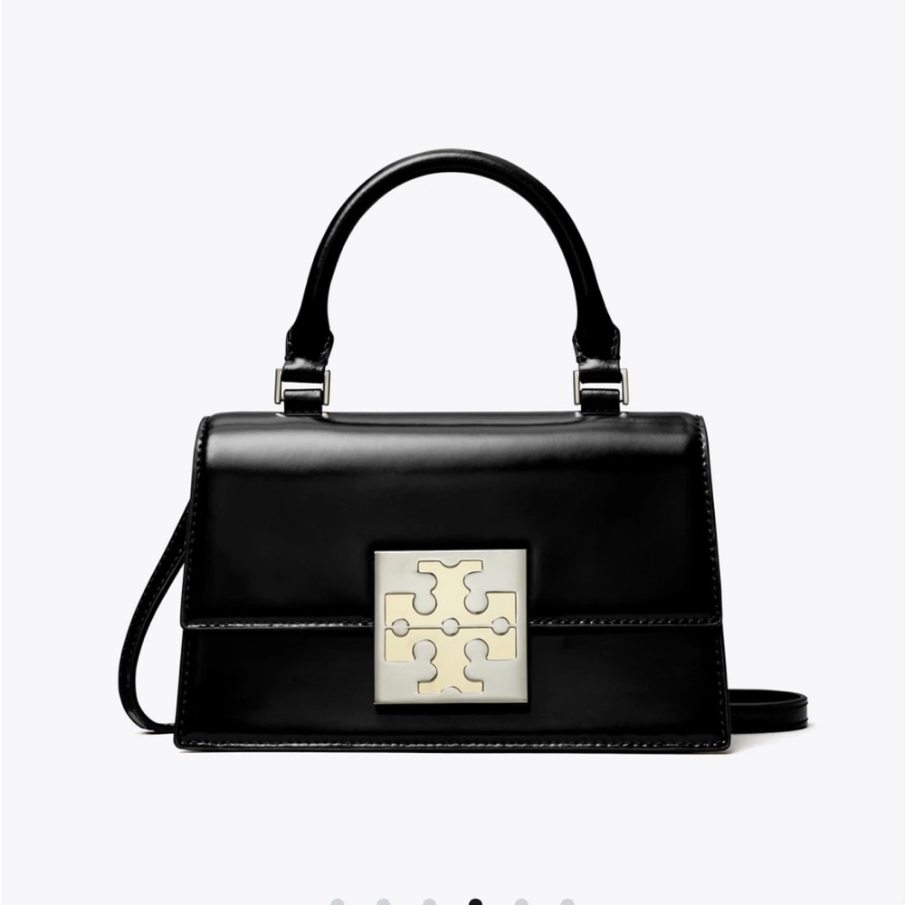Tory Burch Bon Bon Spazzolato Mini Top-Handle Bag in Black— sold out everywhere!